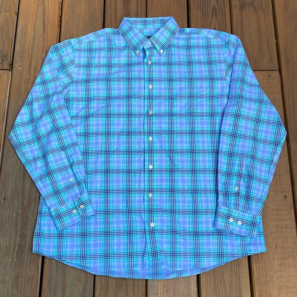 Jos A. Bank Traveler’s Collection Blue Plaid XL shirt